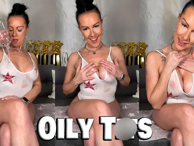 Öl auf meinen Titten, bis die Nippel glänzen